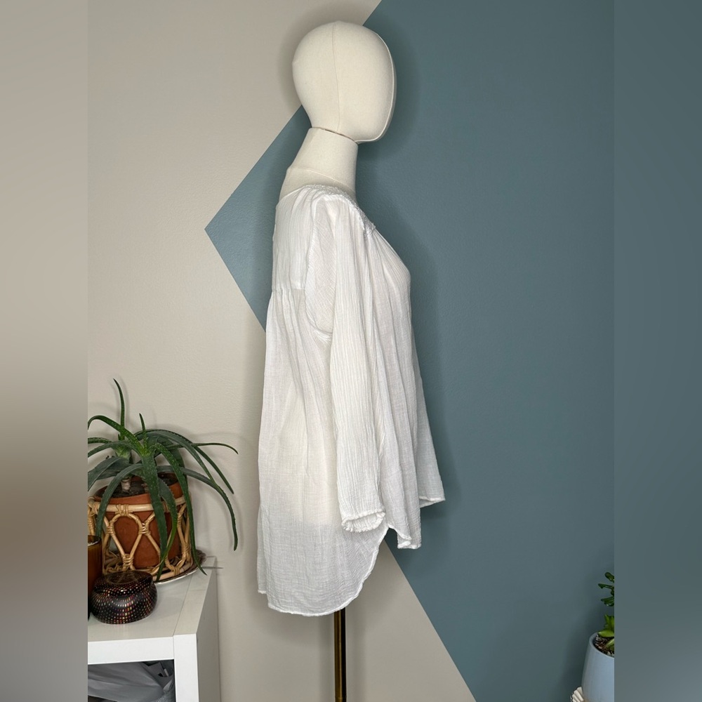 Current/Elliott White Boho Peasant Picnic Blouse Top Women’s Small Gauze Lace - Picture 4 of 13